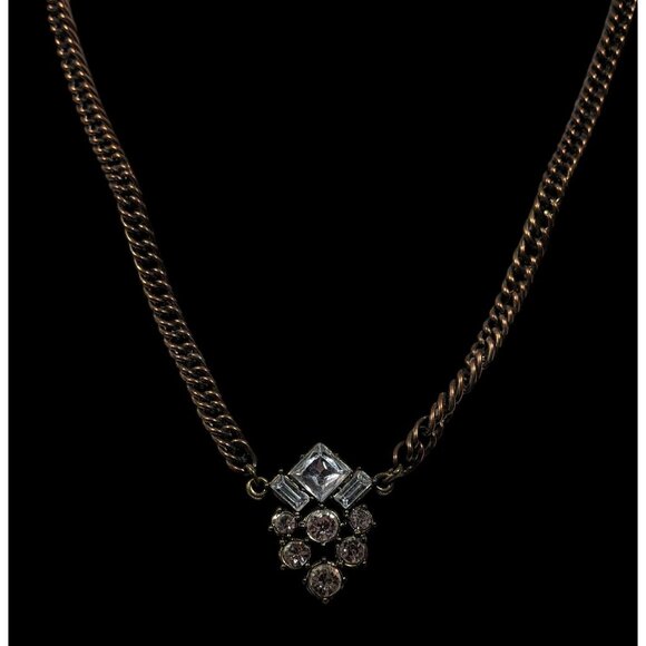 Vintage Art Deco Style Rhinestone Pendant Necklace With Gold Tone Chain - Picture 2 of 6